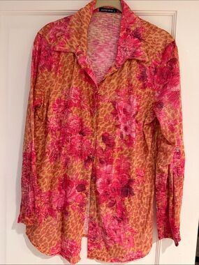 David Cline Pink and Tan Floral Button-Front Shirt